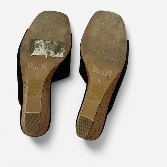 Mi.im Naomi Suede Cork Wedge Slip On Sandals in Black - Picture 7 of 7